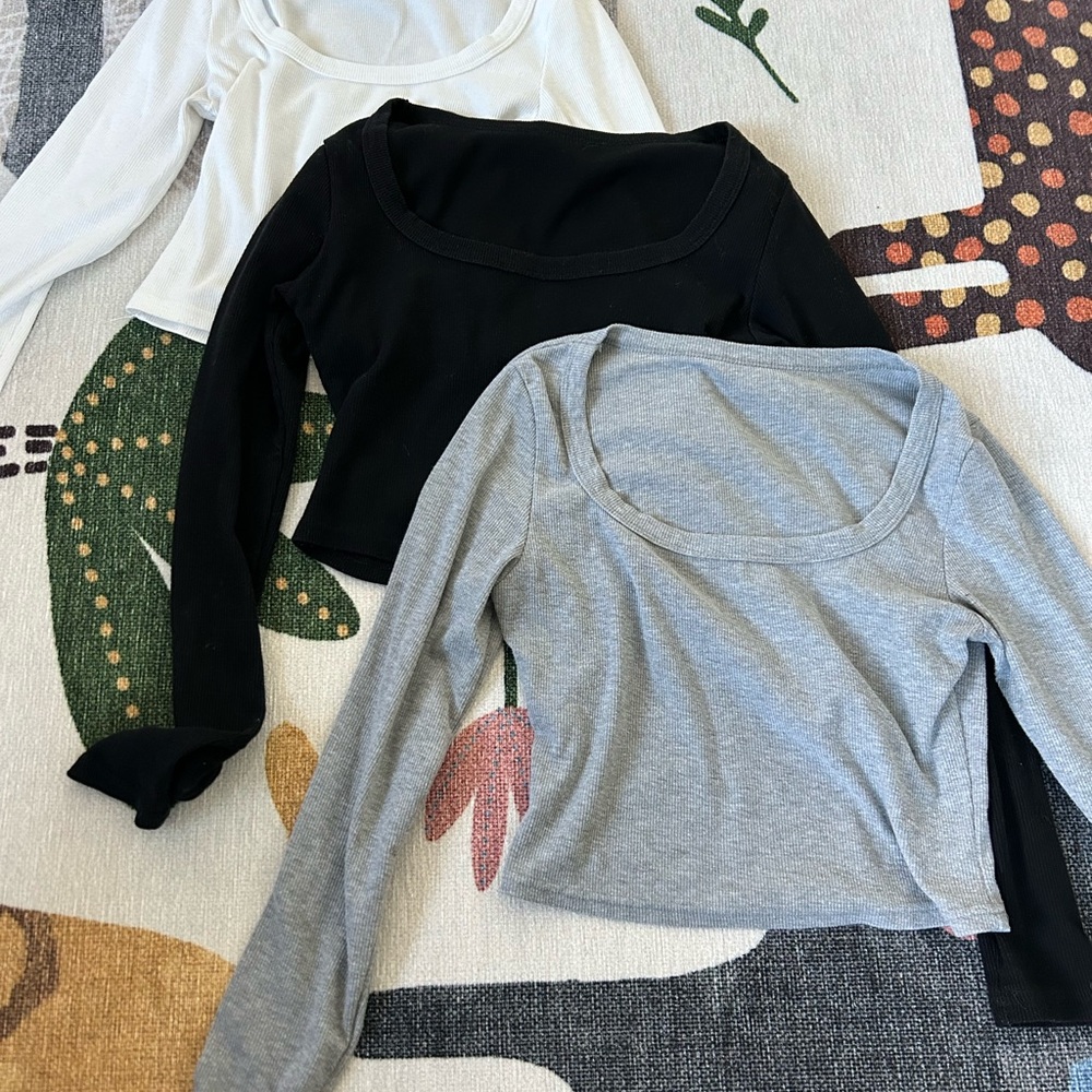 Stylish Women's Long Sleeve Tops - Black, Gray, White